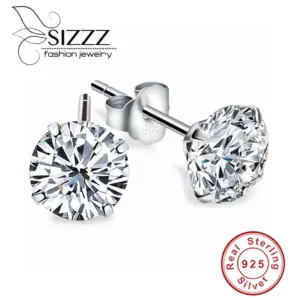 Crystal Zircon Real 925 Sterling Silver Earrings Channel Cubic Zirconia Silver Stud Earrings for Women Sterling Silver Jewelry