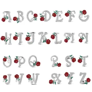 26 Letter A-Z Bead 925 Sterling Silver Rose Fluorescent Pendant for Original 3mm Bracelet&Necklace DIY Jewelry Charm Love