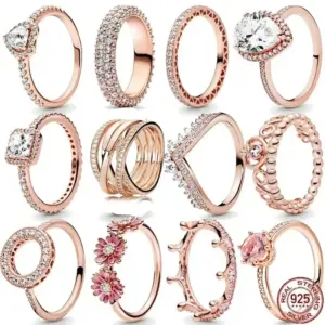 New 925 Sterling Silver Rose Gold Ring Hot Selling, Sparkling, Fashionable and Charming Crystal Ring, Women's Birthday Jewelry