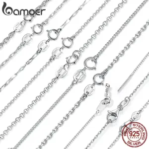 BAMOER Classic Basic O-chain Solid 925 Sterling Silver Lobster Clasp Adjustable Necklace Box Cable Chain DIY Jewelry for Women