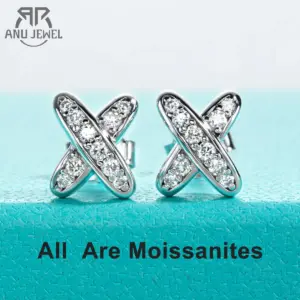 AnuJewel Moissanite Diamond Earrings 925 Sterling Silver D Color VVS1 Moissanite Classic Cross Stud Earrings For Woman Jewelry