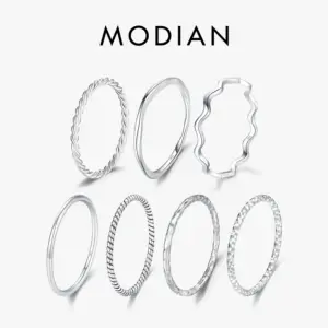 MODIAN 925 Sterling Silver Simple Fashion Stackable Ring Classic Wave Geometric Exquisite Finger Rings For Women Party Jewelry