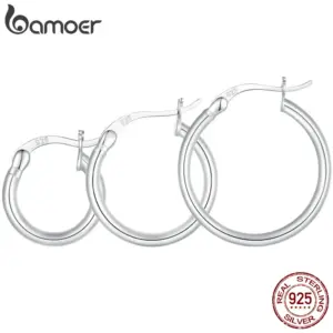 BAMOER 925 Sterling Silver Bold Classic Hypoallergenic Hoop Earrings, 14K White Gold Plated Glossy Tube Earrings for Women Gift