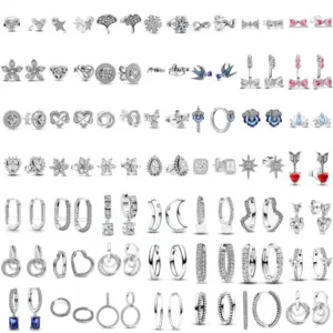 2025New 925 Sterling SilverPink Bow, Red Heart Arrow, Snowflake Shaped Earrings SuitableFor Women's Holiday Charm Jewelry