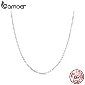 BAMOER Solid Gold Over 925 Sterling Silver Chain Necklace for Women Girls, Stackable Round Snake Chain For Daily DIY Pairing