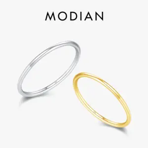 MODIAN 925 Sterling Silver Minimalist Thin Stackable Fashion Rings Classic Gold Color Fine Jewelry For Women Girl Party Gifts