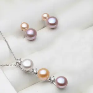 Wedding 925 Silver Natural Freshwater Pearl Necklace Earrings Set,Multi Color Pearl Jewelry Set Wife Mother Birthday Gift Black