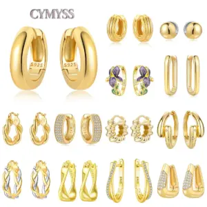 Original 2025 S925 Sterling Silver Zircon 18K Gold Lining Vintage Hoop Earrings for Women Birthday Party Wedding Gift Jewellery